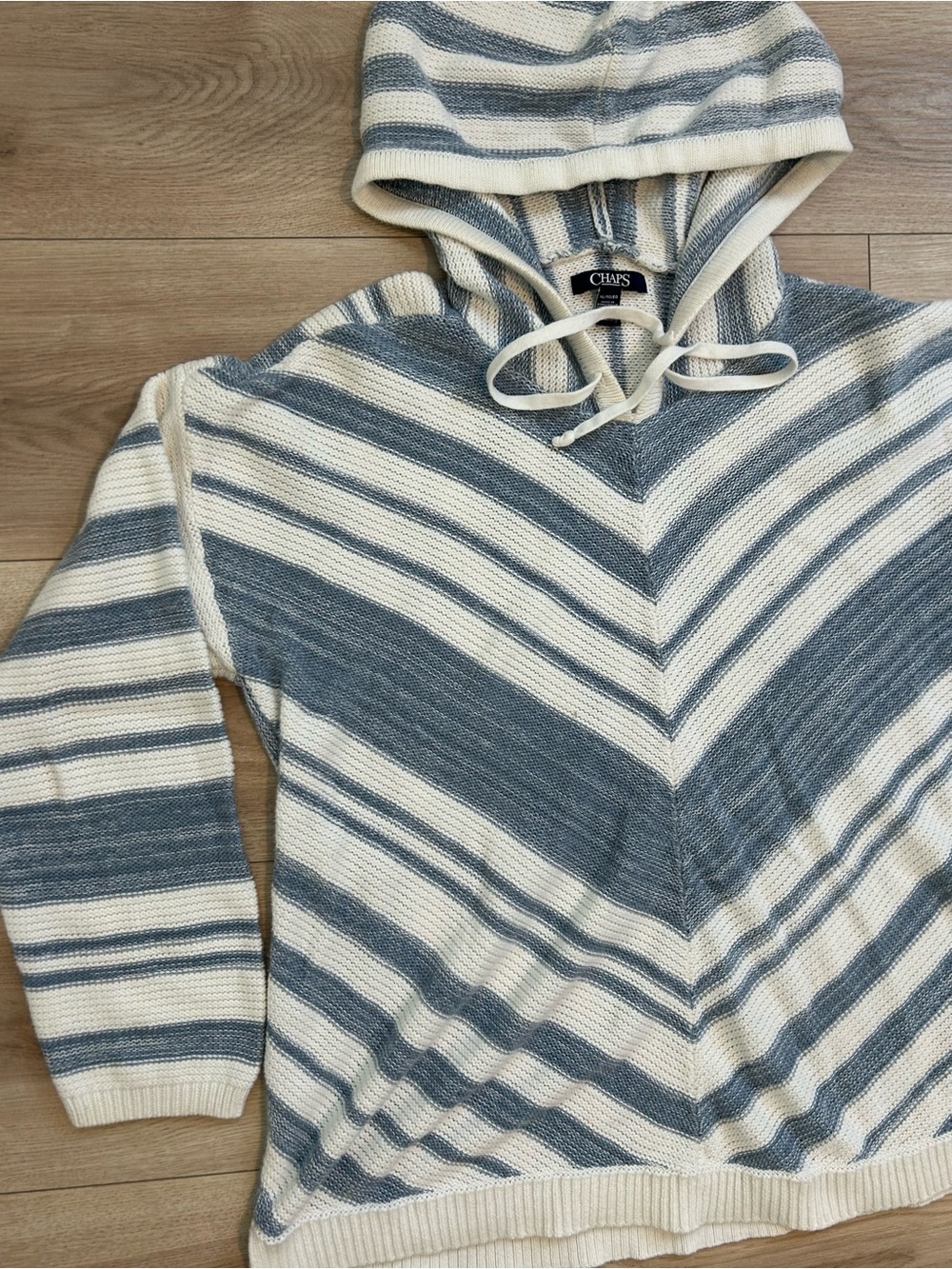 Chaps Hooded Striped Pullover - Blue & White - Picture 2 of 4